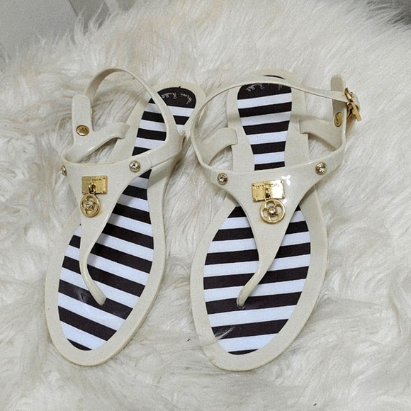 Henri Bendel Striped Goldtone Crest Jelly Ankle Strap Sandals Size 7🌴 - Picture 6 of 10